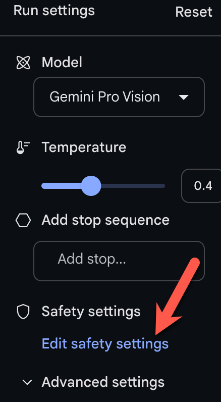 Safety settings button